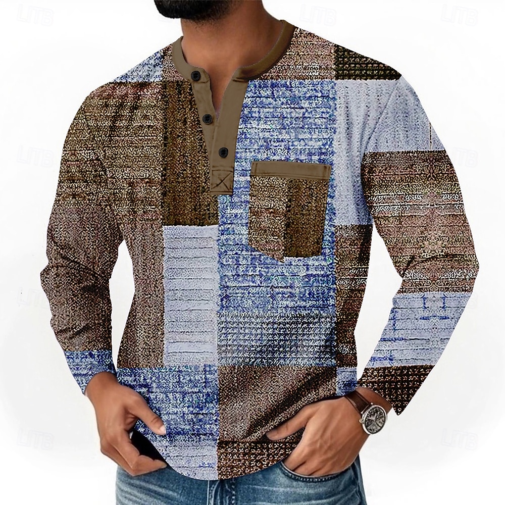 Homens Retalhos Camisa Henley Camiseta Manga Longa Retro Vintage Casual Casual Primavera Outono Castanho Escuro Azul Verde Henley Camiseta Henley de 2026 por $25.99 –P2