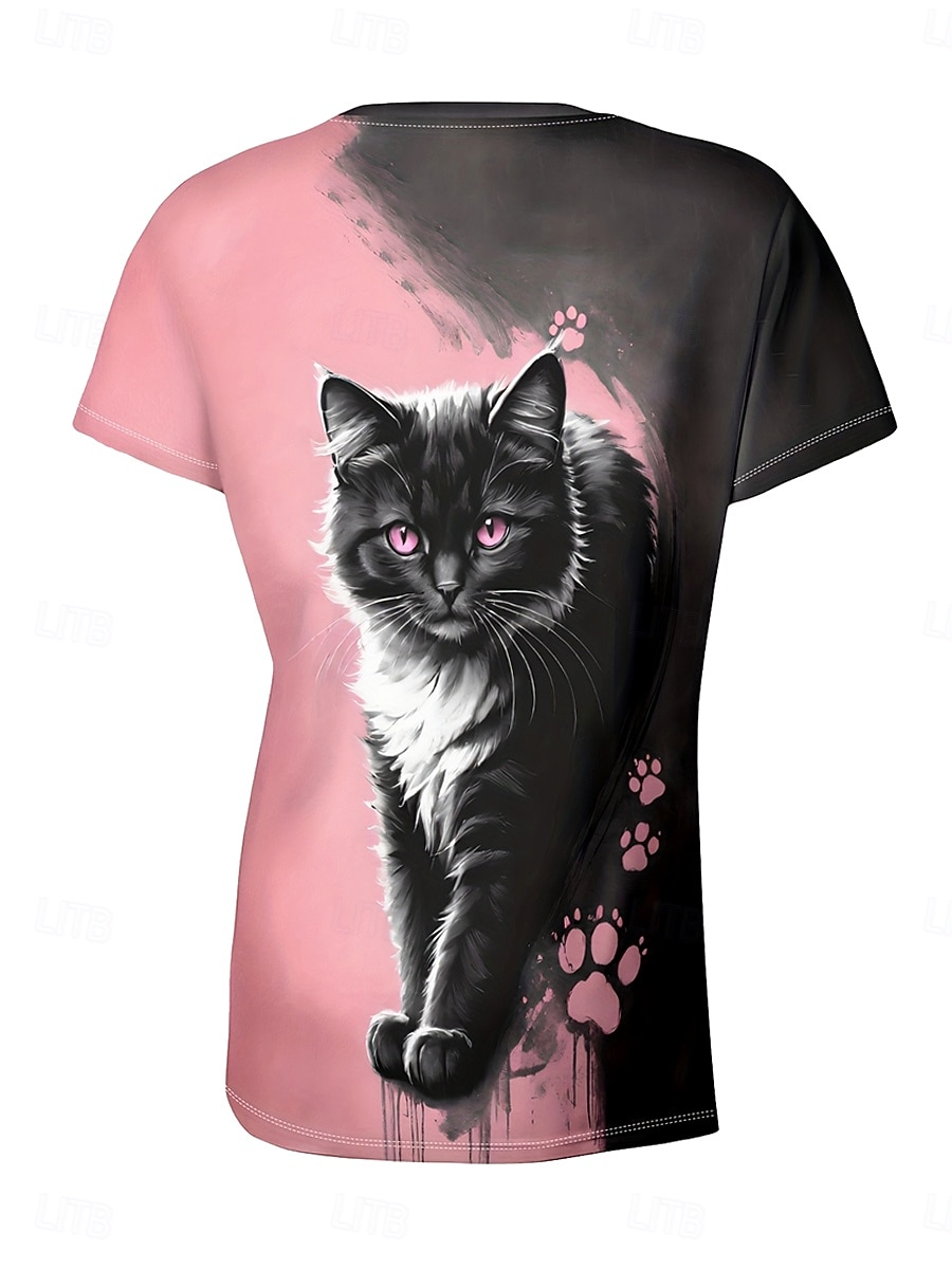 Damen T Shirt Druck Ombre Grafik Tiermotiv Vintage Stilvoll Klassisch Kurzarm Rundhalsausschnitt Rundhals Normale Oberteile Täglich Wochenende Rosa Sommer Frühling Herbst 2026 - $22.99 –P3