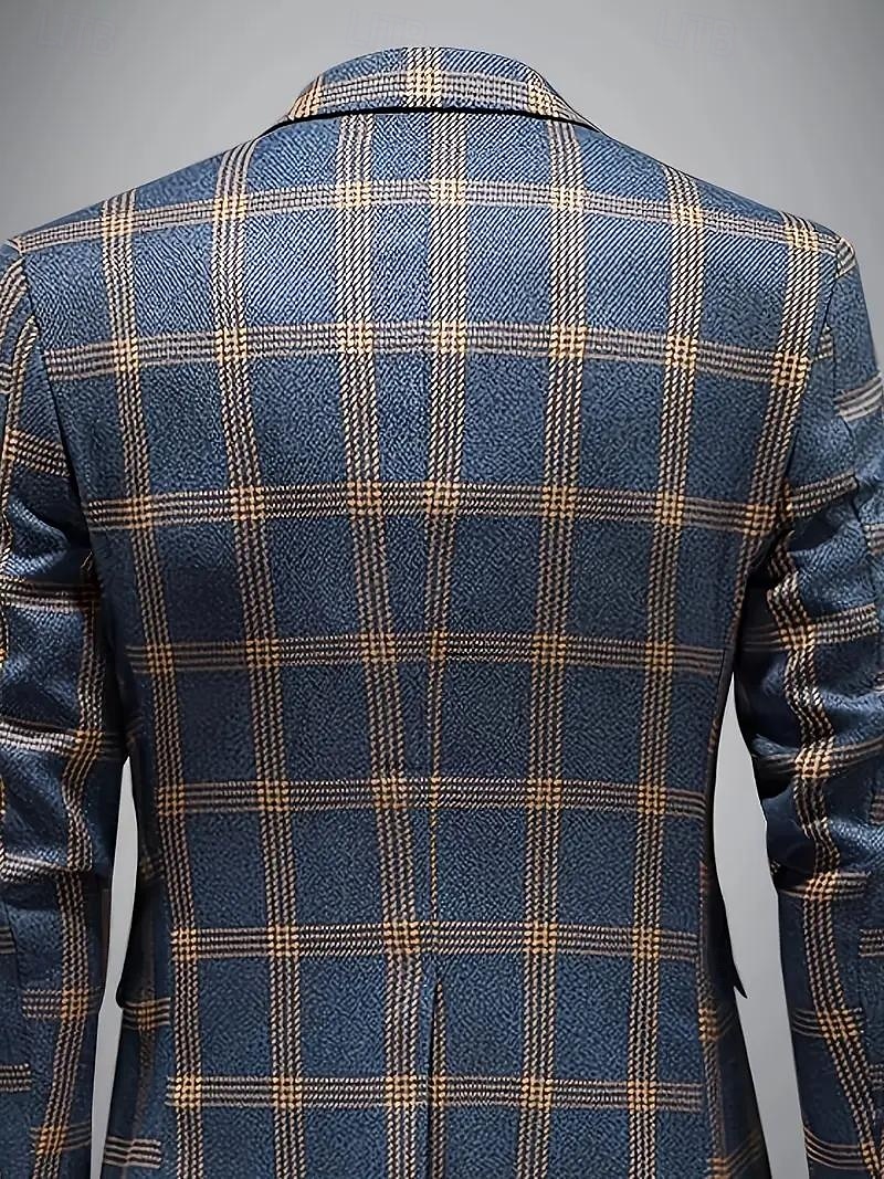 Bărbați Jachetă blazer Guler crestat Casual Plisat Blazer Albastru Prăfuit Fit adaptat Un singur rând, un nasture 2025 - $79.99 –P3