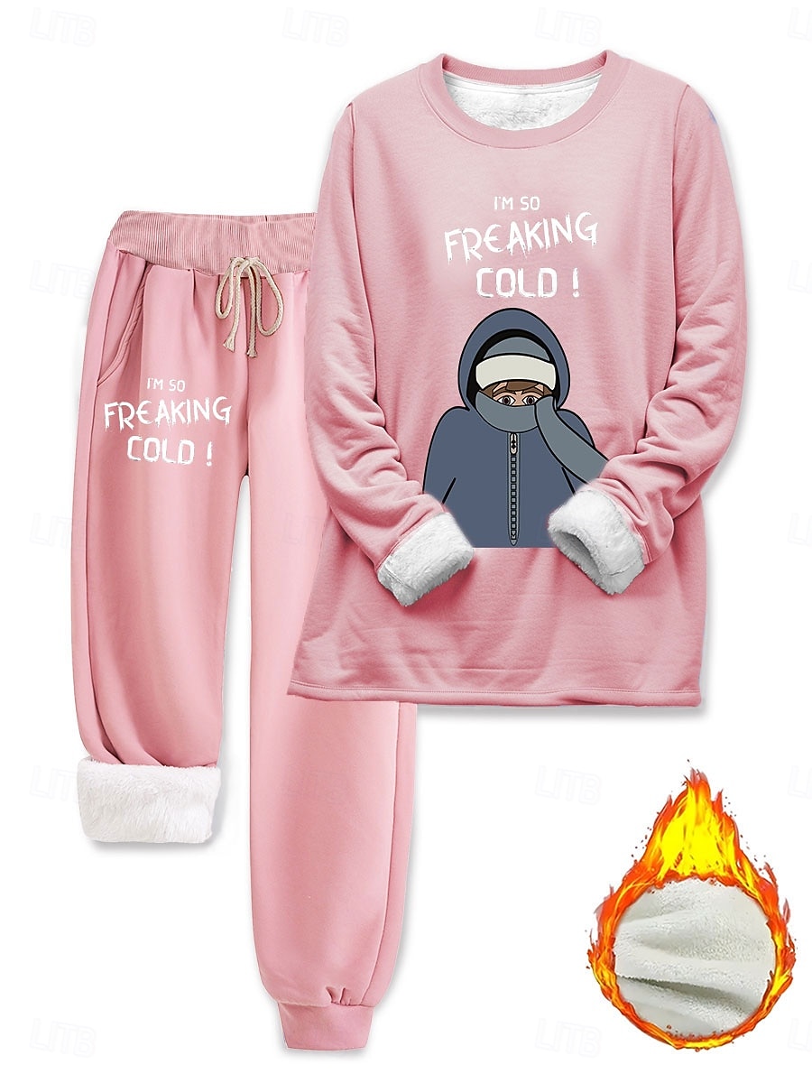 Damen Elegant Warm Mode Zweiteilige Sets Trainingsanzug Hosen-Sets Langarm Bischofsärmel Rundhalsausschnitt Rundhals Grafik Buchstabe Porträt Druck Outdoor Urlaub Täglich Schwarz Rosa Dunkelpink 2025 - $41.99 –P3