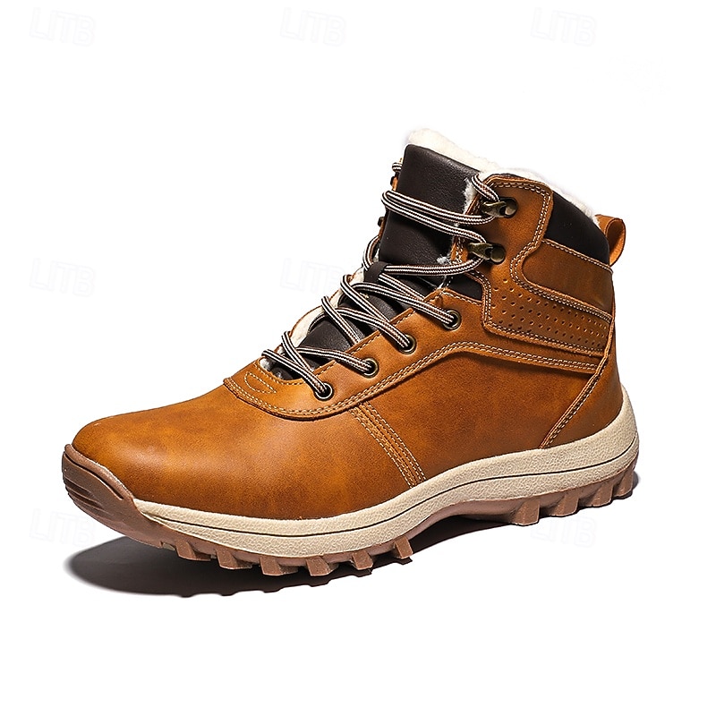 Botas de trabajo clásicas con cordones de piel sintética color tostado para hombre: botines de seguridad duraderos para exteriores, construcción, senderismo y uso diario. 2025 - $46.99 –P2