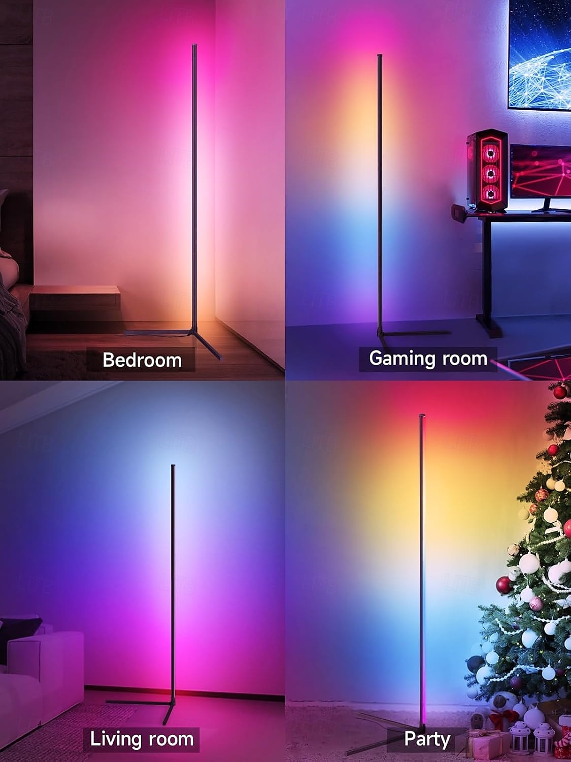 Luminária de canto de chão, pacote com 1, luminária de canto LED RGB com controle remoto, luz ambiente que muda de cor com 16 milhões de cores DIY para quarto, sala de estar e sala de jogos de 2025 por $62.99 –P4