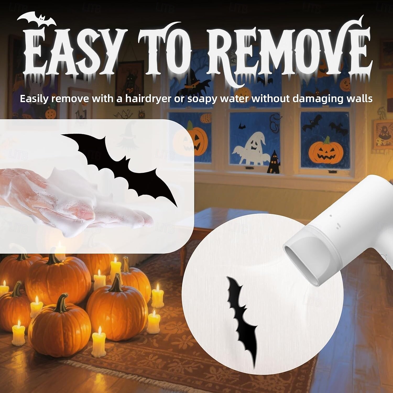 140 ks halloweenských 3D nástěnných dekorací s netopýry, strašidelné samolepky na halloweenskou párty, samolepky na zeď s netopýry, roztomilá halloweenská dekorace do interiéru, do ložnice, koupelny, 2025 - $7.99 –P6