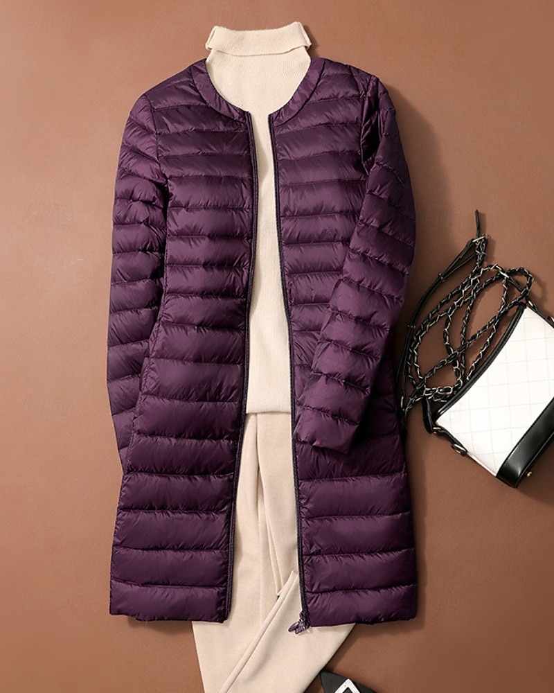 Femmes Doudoune Manteau Chaud Confortable Fermeture éclair Avec Poches Mode Uni Tenue quotidienne Sortir Décontracté Quotidien Week-end Fermeture éclair Long Col Rond Coupe régulière manche longue de 2025 ? $57.99 –P2