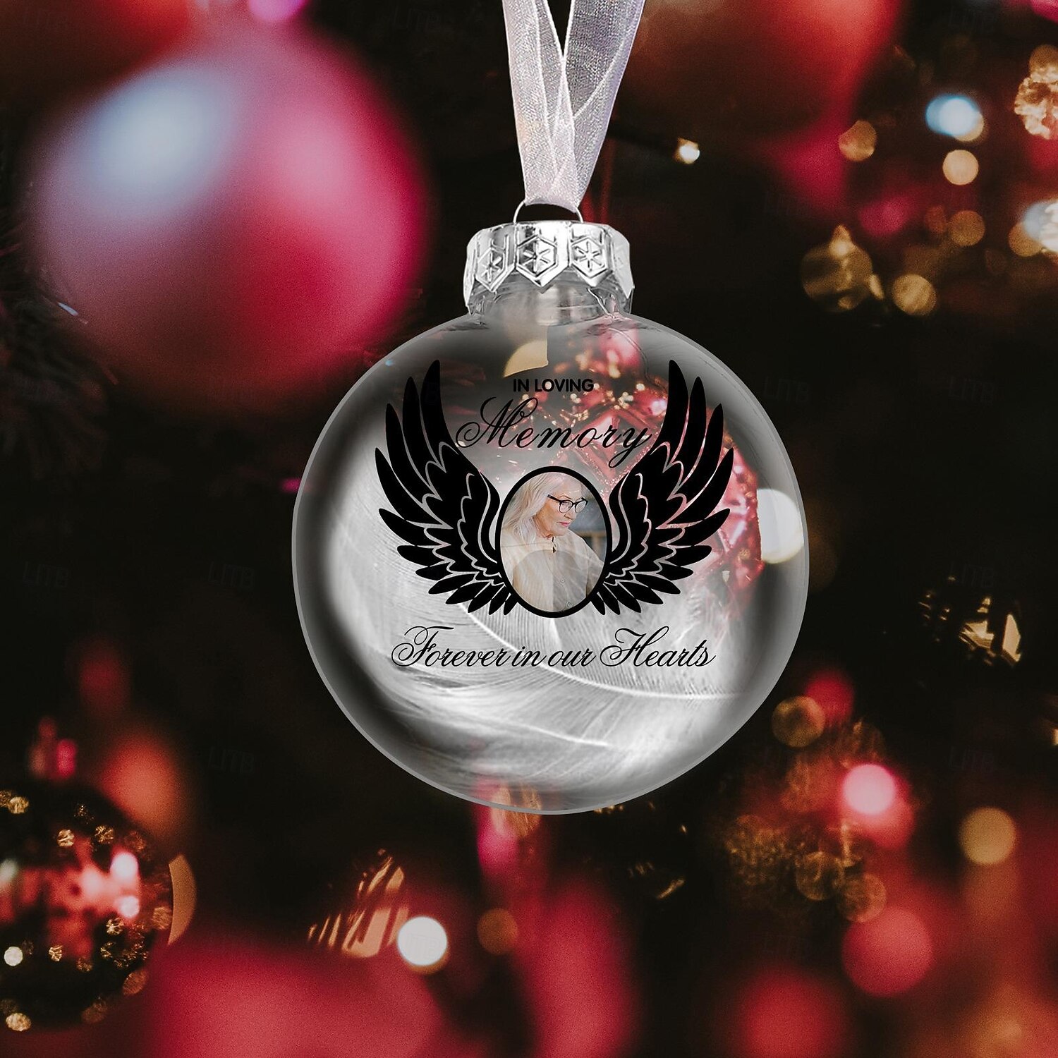 Enfeite de pena de Natal personalizado com foto, enfeite de bola 3D personalizado, presentes de condolências pela perda de entes queridos, decoração de feriado memorial de lembrança de árvore de Natal personalizada de 2025 por $15.99 –P5
