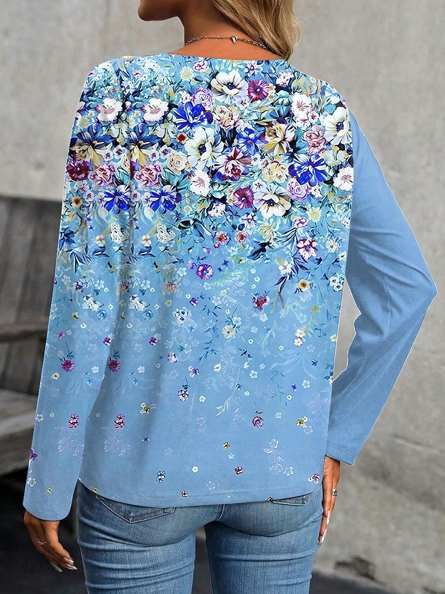 Femmes T-shirt Fleuri Graphique ancien Élégant Occasionnel manche longue Col ras du cou Hauts Réguliers Quotidien Patchwork Imprimé Jaune Rose Claire Bleu Violet Vert Automne Hiver de 2025 ? $24.99 –P2