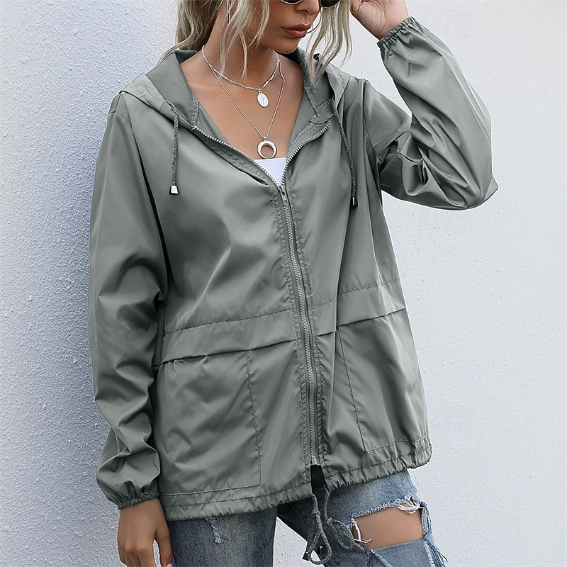 Mulheres Jaqueta casual Jaquetas de chuva impermeáveis Capas de chuva Prova-de-Água A Prova de Vento Zíper Bolsos Moda Ao ar livre Tecido Para Noite Final de semana Zíper Padrão Com Capuz Normal de 2025 por $25.99 –P4