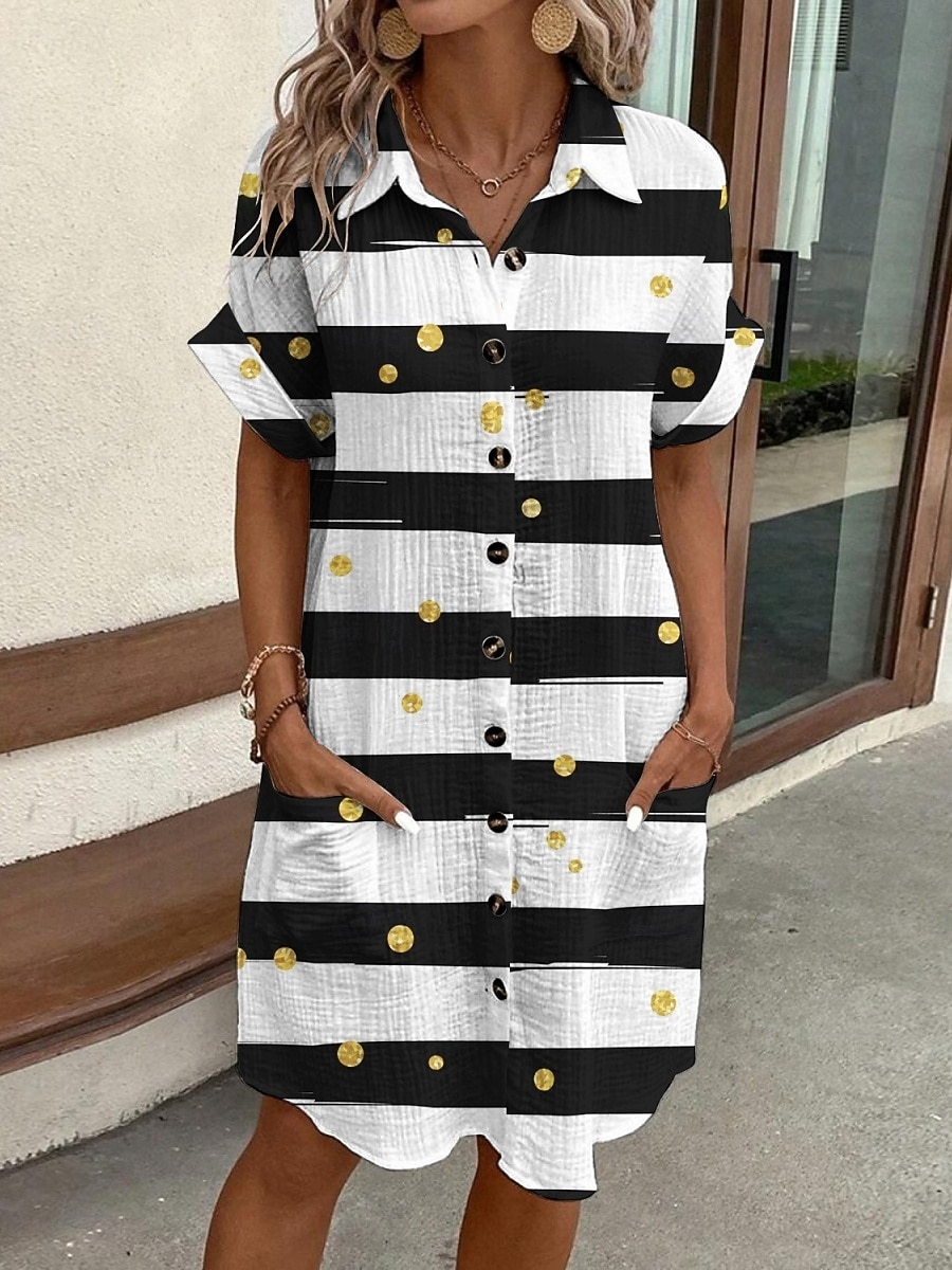 Femmes Mini Robe Robe Chemise Robe Décontractée Robe Imprimée Mode Moderne Quotidien Plage Week-end Coupe régulière Rayé Manche Courte Col de chemise Blanche Été Printemps Automne de 2025 ? $35.99 –P3