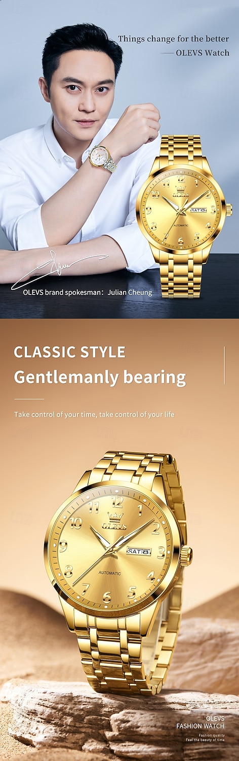 OLEVS Men Mechanical Watch Minimalist Fashion Business Wristwatch Automatic Self-winding Luminous Calendar Date Week Steel Watch 2026 - $98.99 –P1