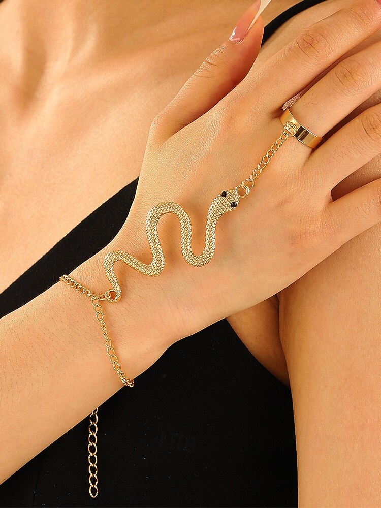 Set di braccialetti e anelli a forma di serpente per Halloween da donna: gioielli con catena regolabile in stile punk gotico con motivo a serpente per feste, cosplay e accessori per serate fuori del 2025 a $7.99 –P2