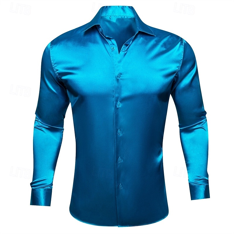 Per uomo Camicia Come la seta Camicia in raso Camicia elegante Camicia casual Camicia con Bottoni Semplice Formale Matrimonio Nero Bianco Giallo Rosso Manica Lunga Bavero Primavera & Autunno Tutte le del 2025 a $21.99 –P4