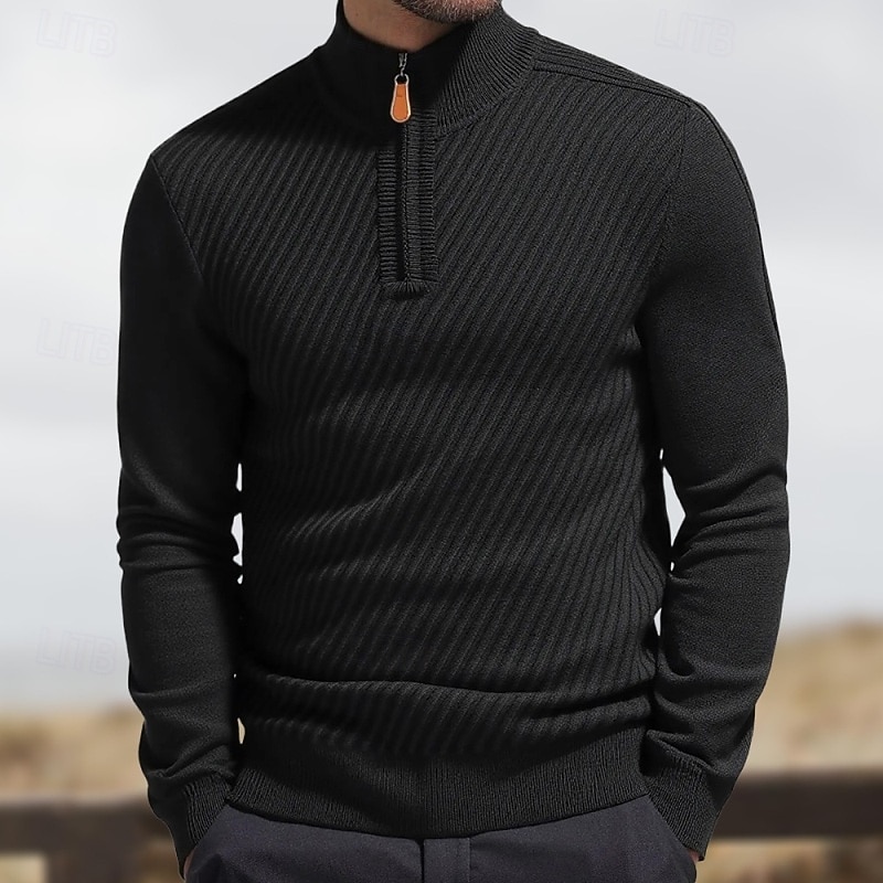 Homme Pull Pull à quart de zip Côtelé Tricoter Hauts Réguliers Tricoté Coupe ajustée Uni Col haut Tricots Contemporain Occasionnel Tenue quotidienne Vêtement Tenue Automne Noir Kaki M L XL de 2025 ? $35.99 –P4