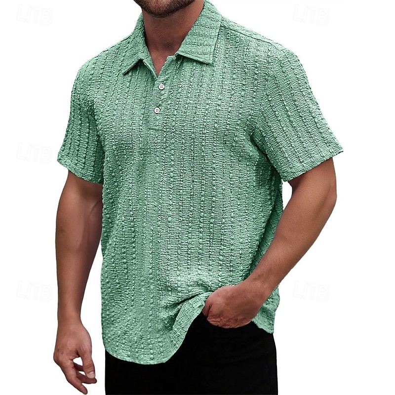Men's Golf Shirt Golf Polos Shirts Work Casual Lapel Short Sleeve Basic Modern Plain Jacquard Buttons Summer Spring Regular Fit Wine Black Light Green Navy Blue Sky Blue Purple Golf Shirt 2025 - $23.99 –P1