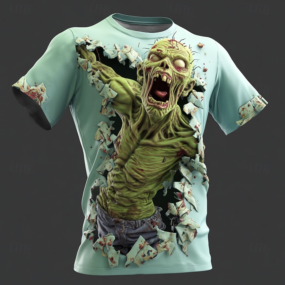 Halloween Miesten 3D Print Zombeja 3D T-paita Lyhythihainen T-paita 3D-tulostus Tiukka pyöreä kaula-aukko Paita Liioiteltu Suunnittelija Kauhu Juhla Katu Pyhäpäivä Vaalean sininen Vihreä 1# Vihreä 2# 2025 - $19.99 –P1