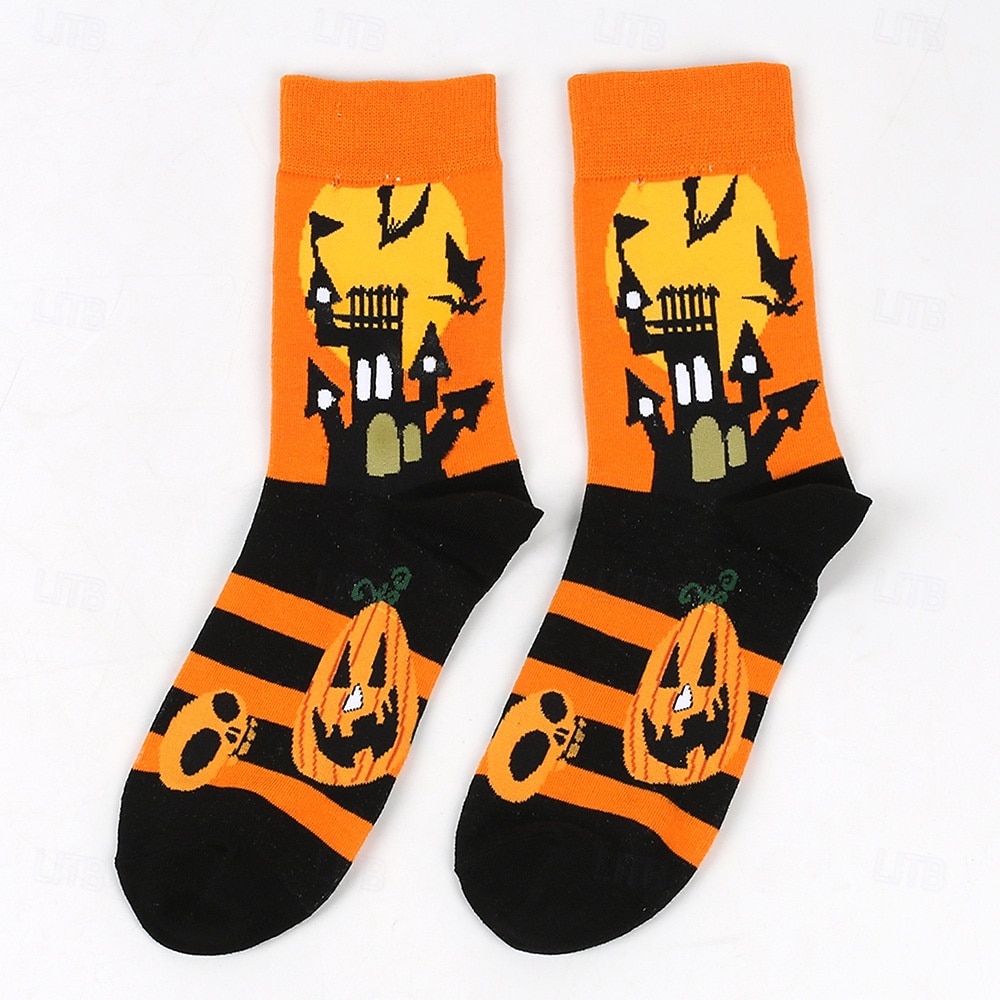 Calcetines de algodón extragrandes para mujer de Halloween, calcetines unisex de media pantorrilla de talla grande para otoño e invierno con diseño de bruja y calabaza. 2025 - $10.99 –P2