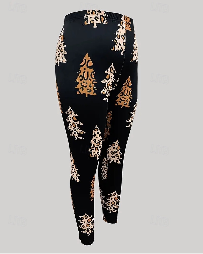 Dam Byxor Damasker Mysiga leggings Streetwear Ledigt Fullängd Hög midjaPantsJul Leopard Träd Elastisk midja Mönster Mateial som andas Bekväm Elastisk Semester Gata Dagliga kläder Svart Sommar Vår Höst 2025 - $23.99 –P2