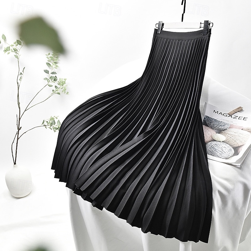 Pentru femei Fustă Leagăn Modă Casual Maxi Talie Medie Fuste Simplu Plisată Micro-elastic Vacanță Stradă Negru Alb Bleumarin Gri Închis Vară Șifon Poliester 2025 - $27.99 –P2
