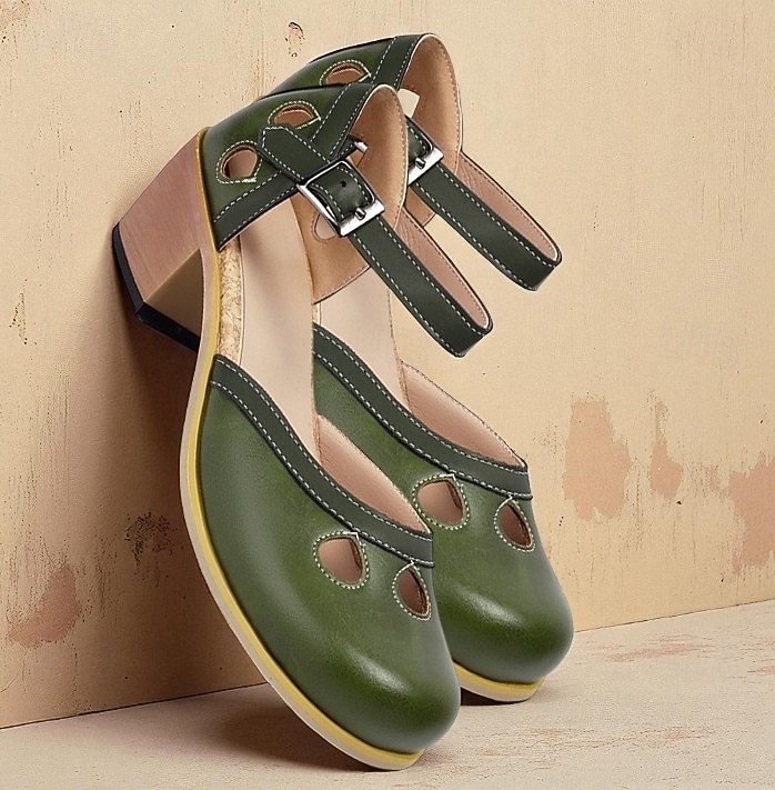 damskie buty vintage typu mary jane ze skóry ekologicznej na obcasie z wycięciem i regulowanym paskiem – wygodne buty retro na klockowym obcasie na okazje codzienne i formalne 2026 - $42.99 –P1