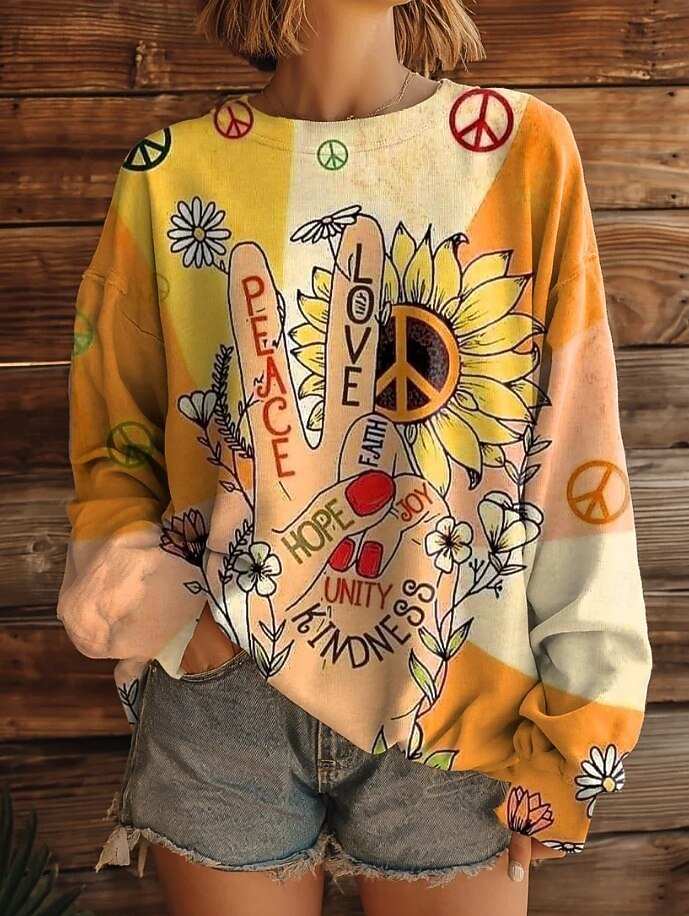 Felpa con cappuccio vintage boho stampata in 3D da donna felpa a patchwork floreale pullover felpa calda attiva vintage abbigliamento street quotidiano casual print bianco giallo rosso blu marrone del 2025 a $26.99 –P3