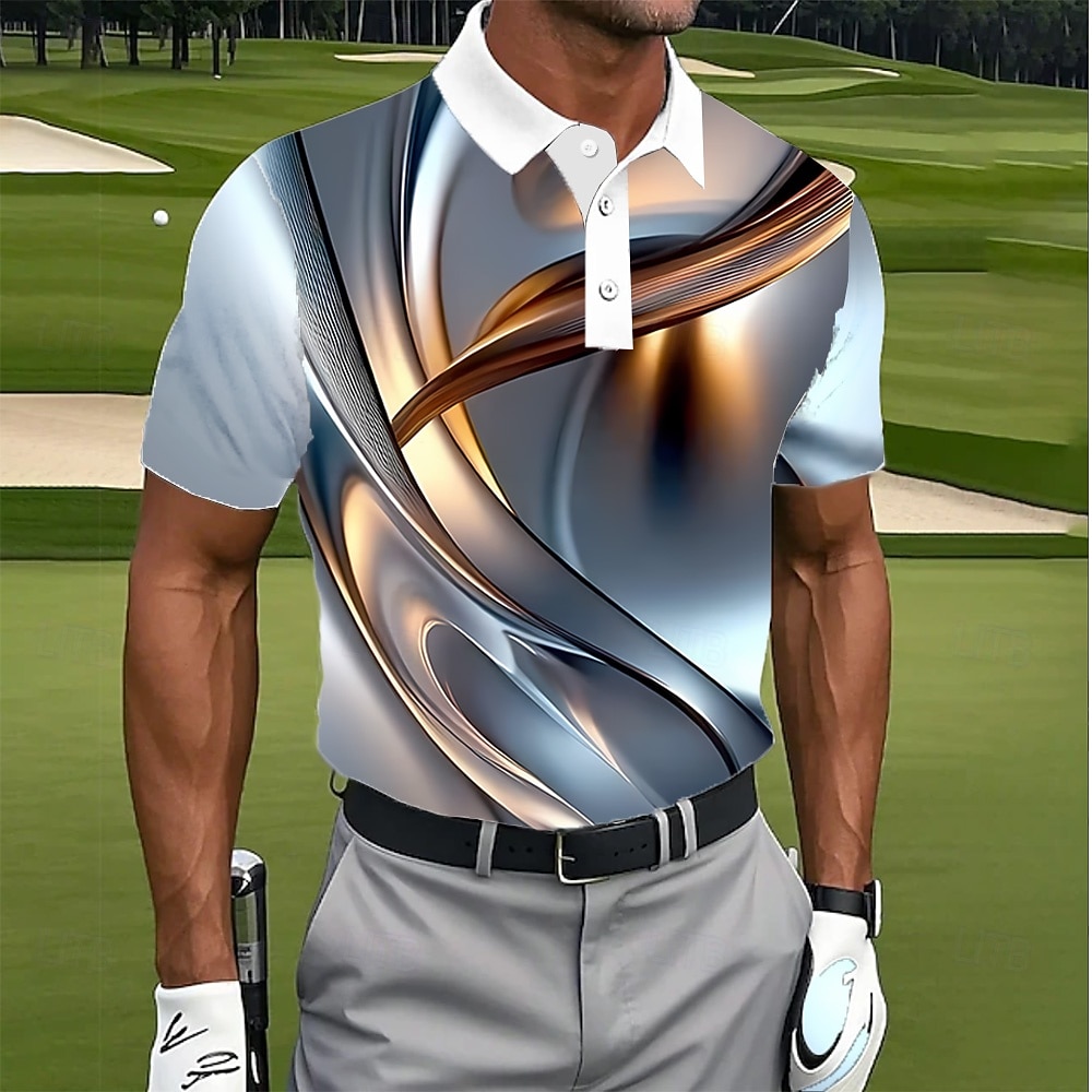 Per uomo Geometrico Golf Polo Manica Corta Magliette polo Bavero Casual Athleisure Abbigliamento quotidiano Stampa 3D Bottoni Estate Blu Azzurro cielo del 2026 a $10.49 –P1