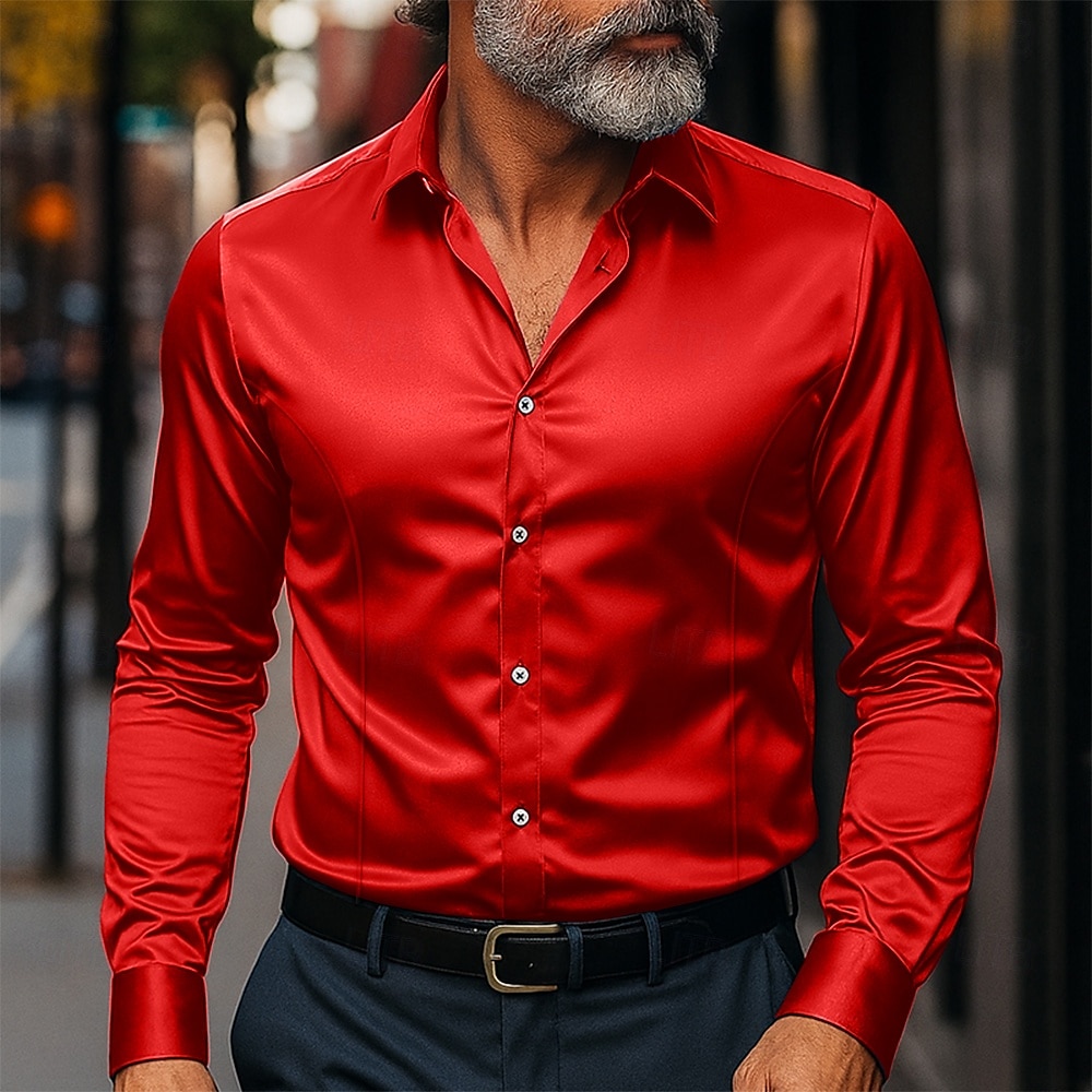 Per uomo Camicia Come la seta Camicia in raso Camicia elegante Camicia casual Camicia con Bottoni Semplice Formale Affari Nero Bianco Giallo Rosa Manica Lunga Bavero Primavera & Autunno Tutte le del 2025 a $21.99 –P3