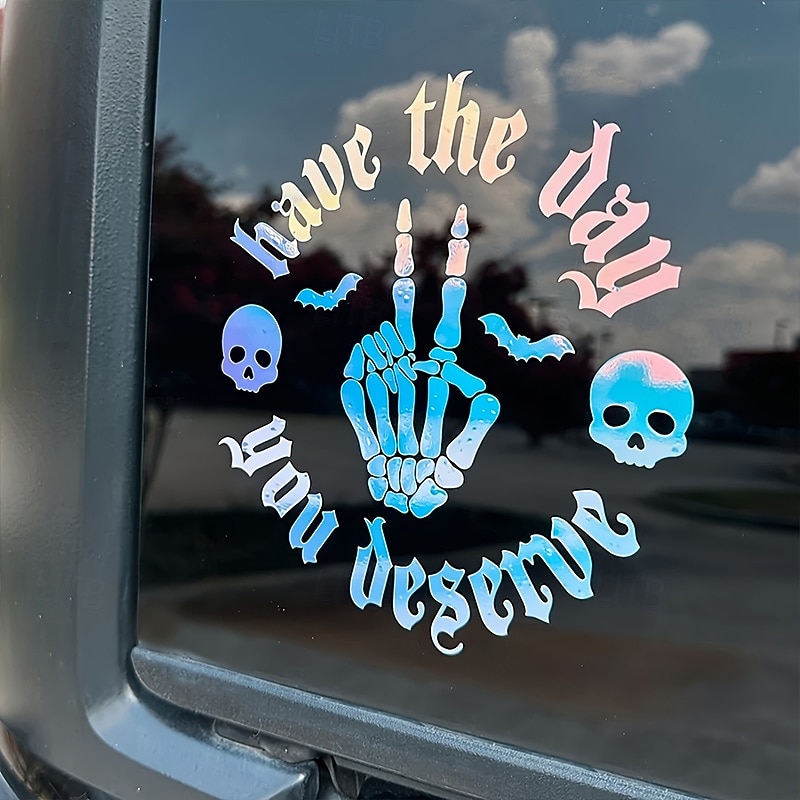 Autocollant en vinyle pour voiture, motif crâne effrayant et chauve-souris, autocollant en verre durable sur le thème de l'horreur, disponible en blanc/rose/noir, décoration d'Halloween unique pour de 2025 ? $12.99 –P6