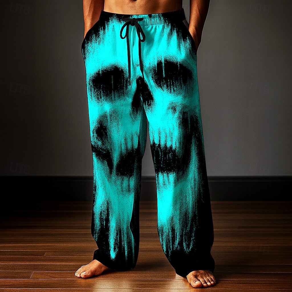 Costumi da uomo teschio pantaloni pantaloni baggy pantaloni casual vita media stile gotico scuro vacanza vita con cordoncino elastico pantaloni simili al lino con tasche estate primavera autunno 3D del 2026 a $28.99 –P3