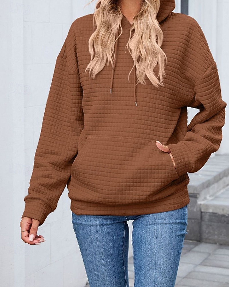 Damen Textur Bluse Kapuzenpullover Tasche Einfach Streetwear Lässig Langarm Mit Kapuze Normale Oberteile Straße Ferien Ausgehen Schwarz Rosa Braun Khaki Grau Herbst 2026 - $25.99 –P7