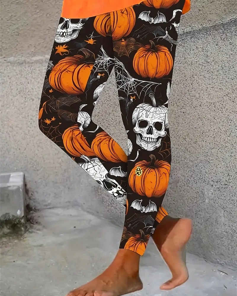 Dame Bukser Leggings Koselige leggings Gatemote Fritid Full lengde Høy MidjePantsHalloween Hodeskaller Gresskar Elastisk midje Trykt mønster Pusteevne Bekvem Elastisk Feriereise Gate Dagligdagstøy 2025 - $23.99 –P1