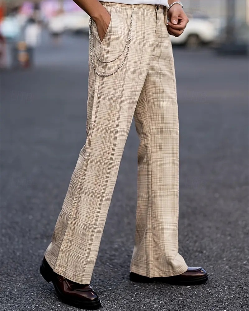 Herren Anzughose Hose Chinos Tasche Knöpfe Karomuster Komfort Formell Party Arbeit Mode Klassicher Stil Khaki Mikroelastisch 2025 - $27.99 –P1