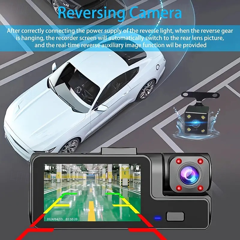 2025年 3チャンネル車載レコーダー FHD 1080p 車載レコーダー Wi-Fi アプリコントロール 車載レコーダー バックカメラ付き スーパーナイトビジョン ブラックボックス ループ録画 Gセンサー モーション検知 駐車監視  コレクション – $34.99 –P3