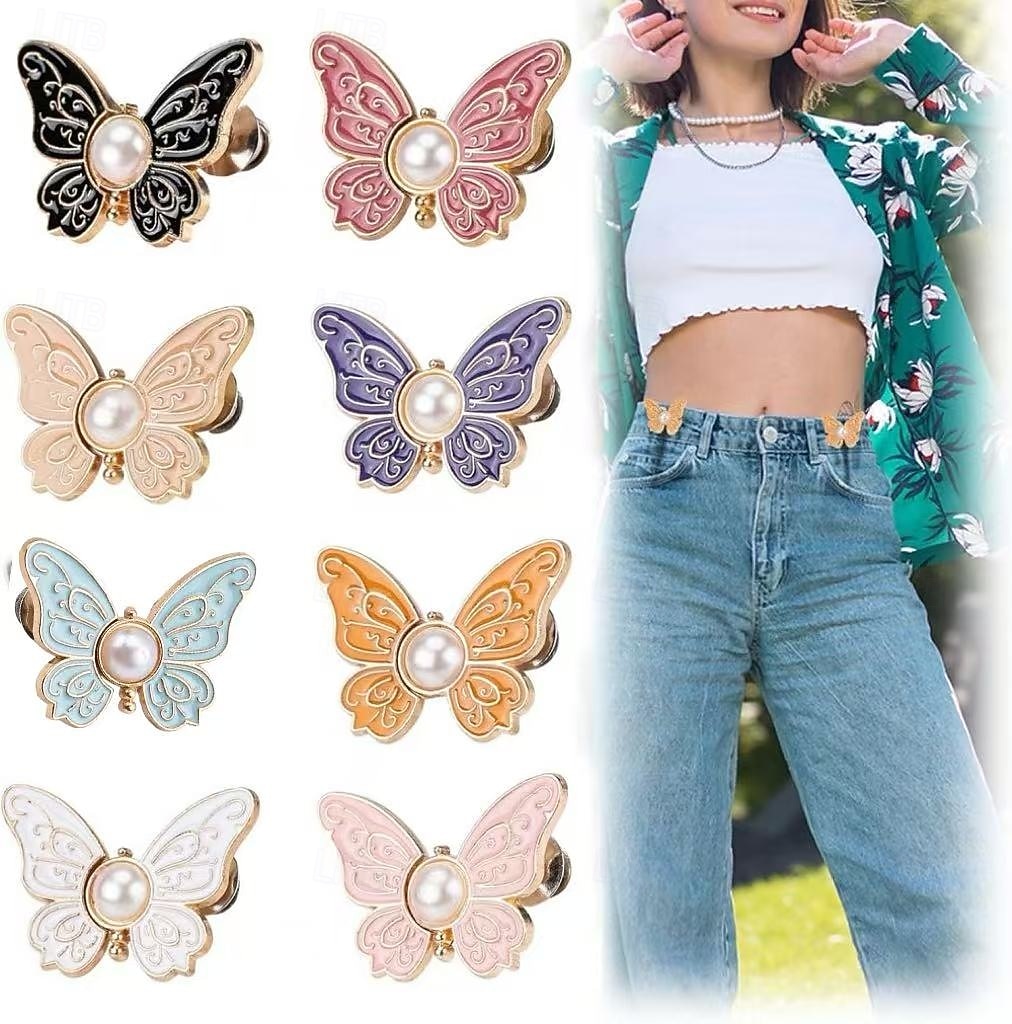Confezione da 8 fermagli a farfalla staccabili per stringere la vita – fermagli per bottoni di jeans regolabili senza cuciture, stringivita istantaneo per jeans larghi, regolatore di vita rimovibile in 8 colori del 2025 a $15.99 –P1