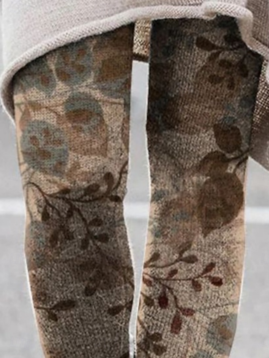 Dam Byxor Damasker Streetwear Ledigt Fullängd Hög midja Blommig Elastisk midja Mönster Mateial som andas Bekväm Elastisk Semester Gata Dagliga kläder Kaki Sommar Vår Höst Normal 2025 - $18.99 –P3