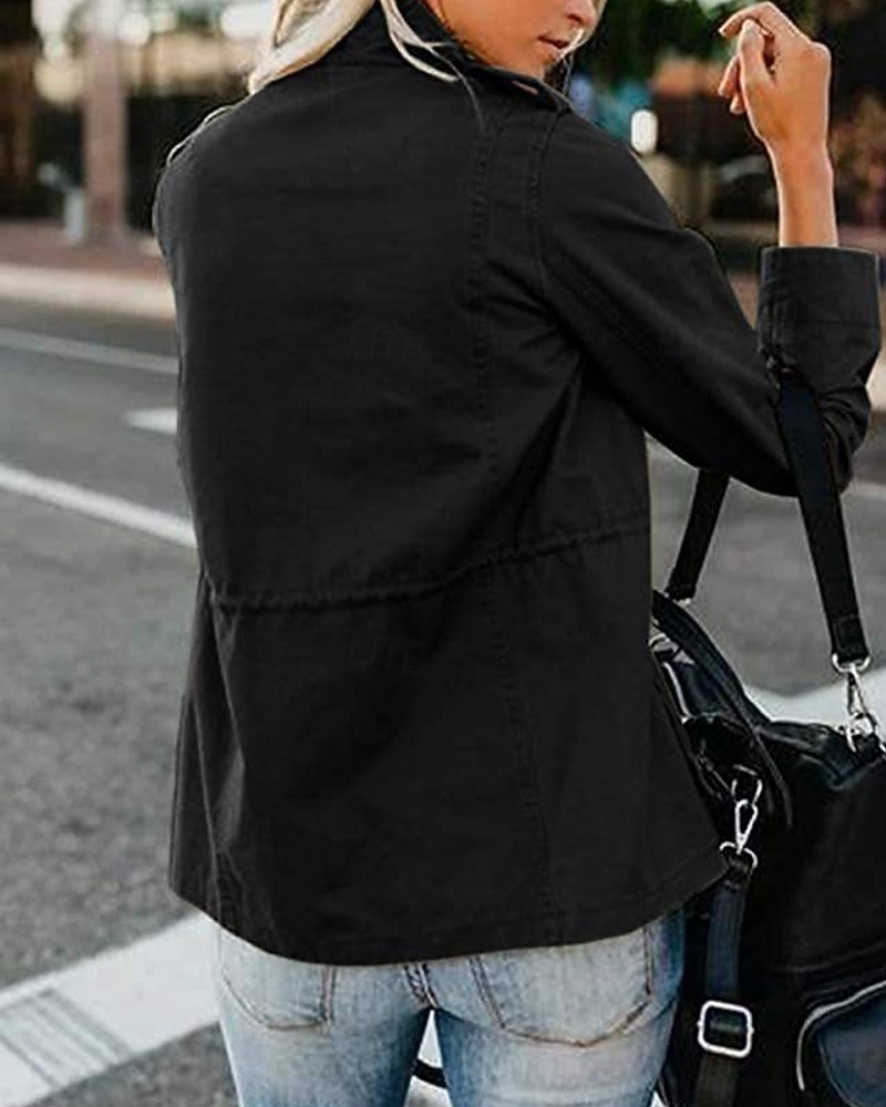 Women's Hoodie Jacket Warm Comfortable Zipper Pocket Casual Plain Vacation Daily Zipper Regular Turndown Regular Fit Long Sleeve Outerwear Black Khaki Army Green Fall Winter 2025 - $48.99 –P3