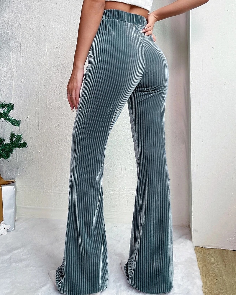 Mulheres Perna larga Calças de Veludo Calças Roupa de rua Casual Comprimento total Natural Tecido Cintura elástica Confortável Ao ar livre Férias Para Noite Vinho Pavão Azul Rosa claro cáqui Outono de 2026 por $22.99 –P20