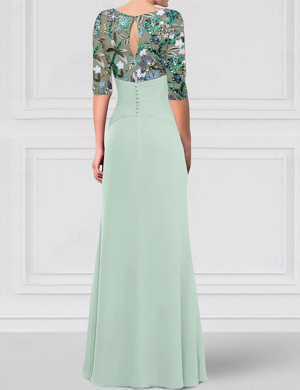 Linea ad A Lunghezza al pavimento Abito Formale Abito da sera Mezza Manica Scollo a Barca Elegante Semplice Lussuoso Formale Ospite di nozze Chiffon Pizzo Pizzo con perline Abito da cerimonia per del 2025 a $184.99 –P2