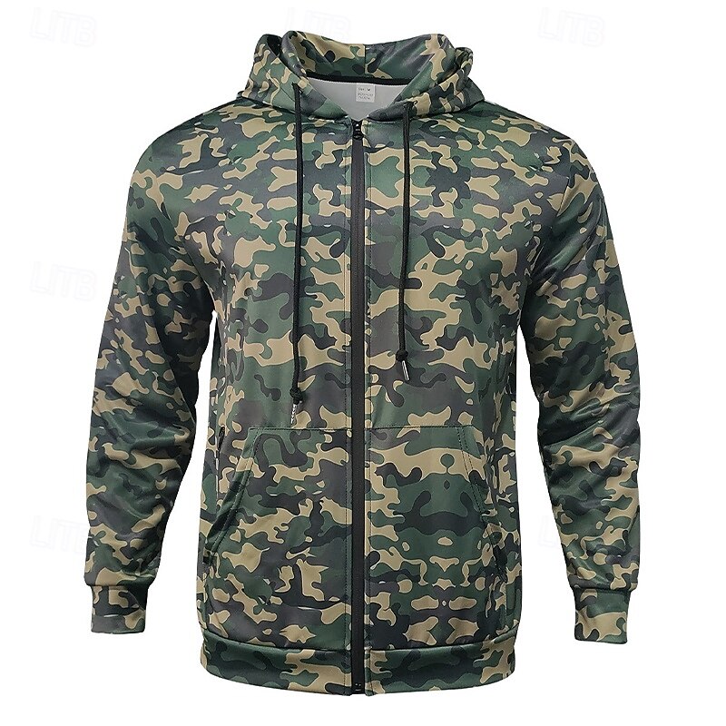 Per uomo Felpa con cappuccio Felpa con cappuccio a zip intera Felpa con cappuccio mimetica Verde mimetico Con Cappuccio Mimetico Cerniera Tasca Sport & Outdoor Casuale Quotidiano Streetwear Cool del 2025 a $32.99 –P2