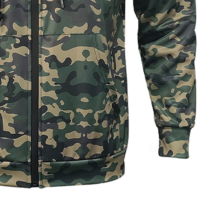 Per uomo Felpa con cappuccio Felpa con cappuccio a zip intera Felpa con cappuccio mimetica Verde mimetico Con Cappuccio Mimetico Cerniera Tasca Sport & Outdoor Casuale Quotidiano Streetwear Cool del 2025 a $32.99 –P4