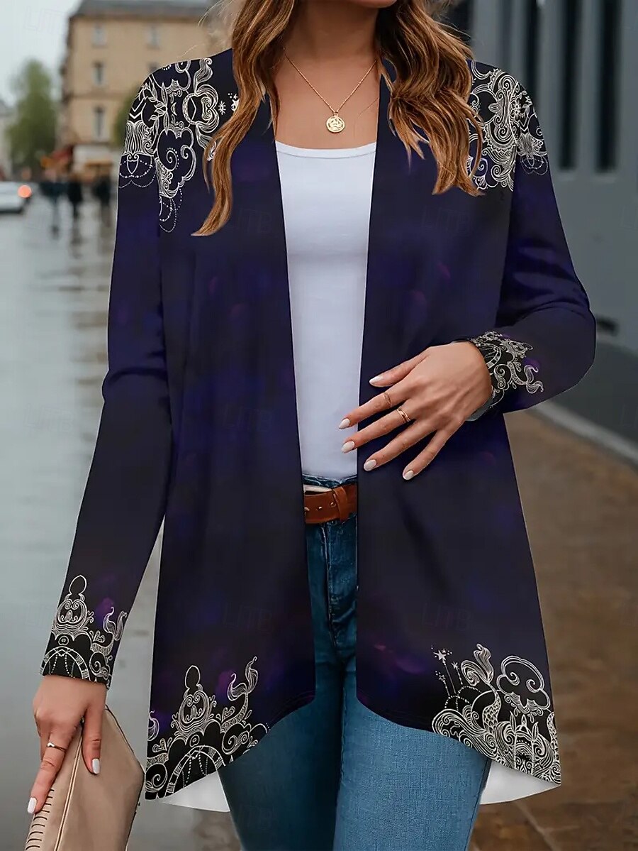 Femmes Manteau d'Hiver Trench Léger Confortable Imprimé Front ouvert ancien Mode Occasionnel Fleuri Vacances Occasionnel Long Sans Col Coupe régulière manche longue Vêtements d'extérieur Rouge Violet de 2025 ? $19.99 –P4