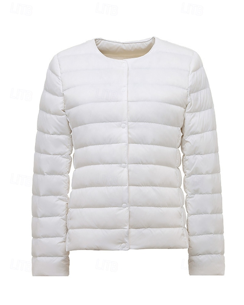 Dame Dunjakke Pufferjakke Hold Varm Bekvem Lomme Knapper Fritid عادي Ferie Ut på byen Fritid / hverdag Enkeltkneppet Normal Crewneck Normal Langermet Yttertøy Marineblå Svart Hvit Høst Vinter 2025 - $36.99 –P7