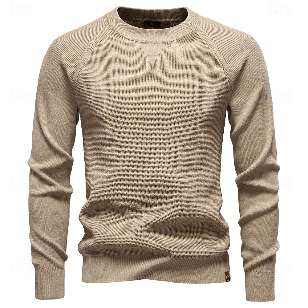 Herre Pullover genser Vaffelstruktur Strikke Crewneck عادي Crew-hals Årgang Kul Skole Feriereise Klær Raglan Ermer Vår Høst Mørk Marineblå Kakifarget S M L 2026 - $35.99 –P9