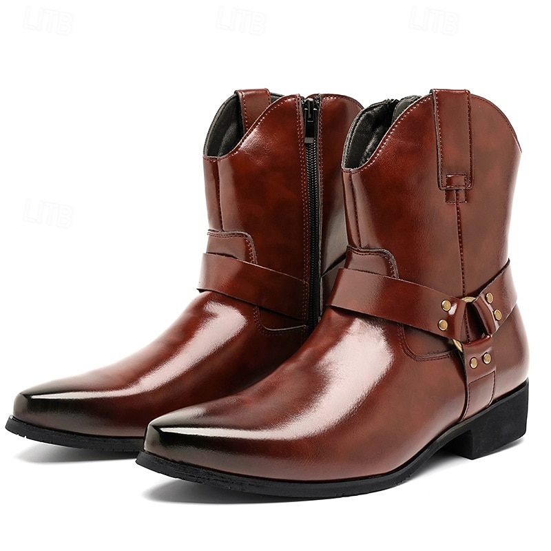 Bottines en cuir marron pour hommes avec fermeture éclair latérale et sangle à boucle, bottes habillées élégantes pour les affaires, les soirées et les occasions formelles de 2025 ? $54.99 –P1