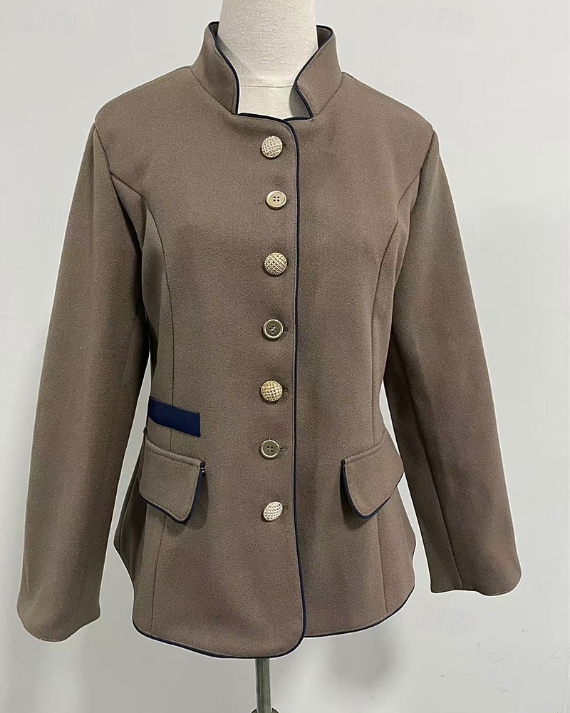 Dame Trenchcoat Hold Varm Bekvem Lomme Knapper Mote Utendørs عادي Ut på byen Helg Enkeltkneppet Normal Høy krage Normal Langermet Yttertøy kaffe Grå Høst Vinter 2025 - $44.99 –P2