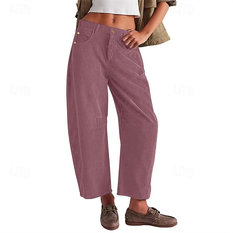 Women's Corduroy Pants Slacks Straight Streetwear Casual Full Length Natural Plain Rivet Zipper Comfortable Street Holiday Daily Wear Black Pink Dark Gray Green Fall Regular Fit 2026 - $26.99 –P3