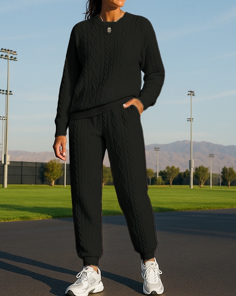 Damskie Dres Spodnie dresowe Stroje sportowe Splot kablowy Solidne kolory Zestawy odzież Jesień Czarny Biały Na zewnątrz Podróże Sportowy Wysoka talia Moda Długi rękaw Sport Odzież sportowa Średnio 2025 - $34.99 –P7