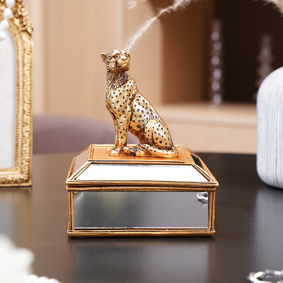 1 ks 4,1*5,5 palcový zlatý zrcadlový leopardí úložný a dekorační kus na šperky vhodný pro zdobení nehtů, šperky, ozdoby a štětce na make-up 2025 - $28.99 –P1