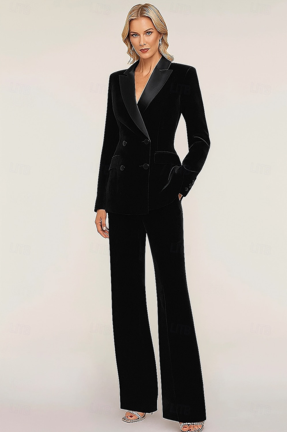 Zweiteilig Overall / Hosenanzug Hosenanzug Brautmutterkleid Formell Hochzeitsgast Elegant Einfach Revers Bodenlang Samt Langarm mit Einfarbig 2025 2025 - $159.99 –P1