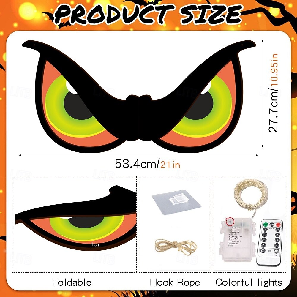 Halloween Decorations Spooky Eyes Lights 21 Inch Large Wooden Halloween Window Eye Lights with 8 Color Modes and USB/Battery Operated for Home Wall Window Trees Halloween Decor 2025 - $29.99 –P12