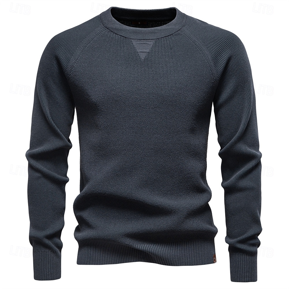 Herre Pullover genser Vaffelstruktur Strikke Crewneck عادي Crew-hals Årgang Kul Skole Feriereise Klær Raglan Ermer Vår Høst Mørk Marineblå Kakifarget S M L 2026 - $35.99 –P1