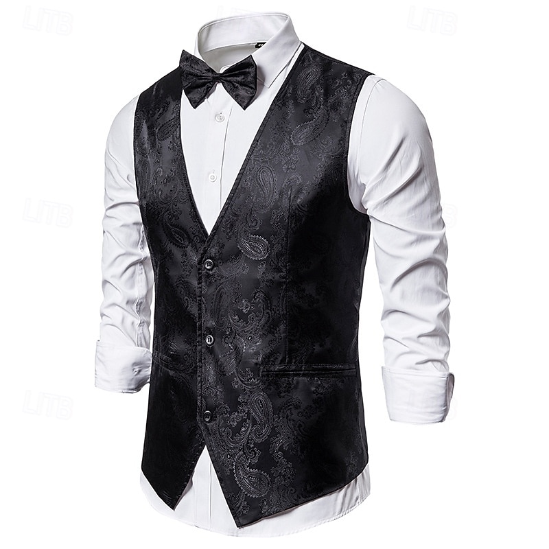 Hombre Chaleco Formal Rendimiento Boda Primavera Otoño Ajustable Cachemir Botonadura Simple Escote en Pico Negro Azul Piscina Chaleco 2025 - $29.99 –P7